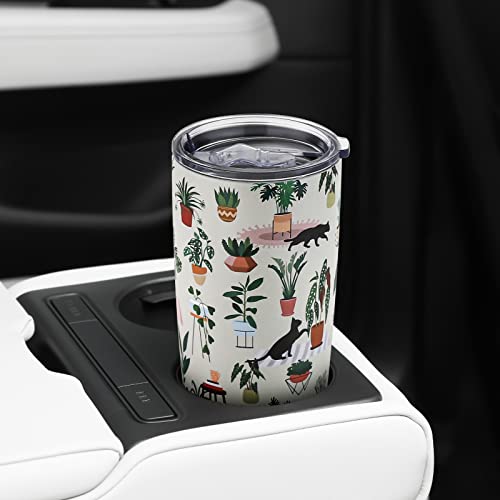 Cats and Plants Lover Travel Tumbler 20 OZ - Insulated Stainless Steel Mug Gift
