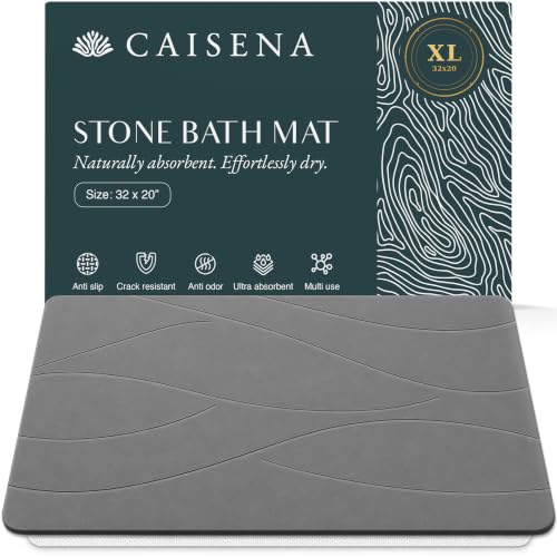 Large Diatomaceous Earth Bath Mat - Extra Large 32 x 20 Inches, Dark Gray
