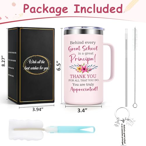 Qtencas 20 oz Rose Quartz Principal Appreciation Coffee Mug with Keychain - Retirement & Birthday Gift