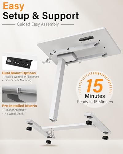 White 24 Inch Small Electric Standing Desk with Mobile Casters & Adjustable Height