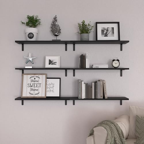 24 Inch Floating Wall Shelves Set of 6 - Black Rustic Wall Storage