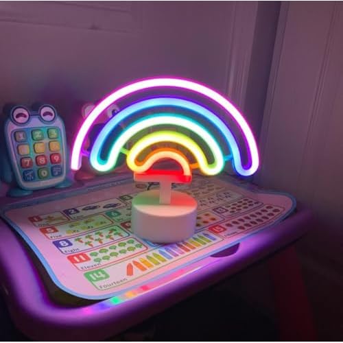 Rainbow Neon Sign, Neon Light Decor for Girls¡¯ Room, LED Bedroom Decoration, Battery Operated Table Lamp for Classroom Party