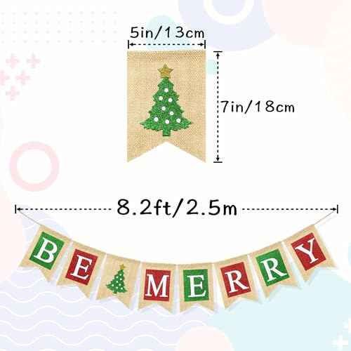 Burlap Be Merry Banner Christmas Decorations for Mantel Fireplace, Christmas Banner for Home Office Wall Decor, Winter Holiday Photo Props Xmas Party Favors