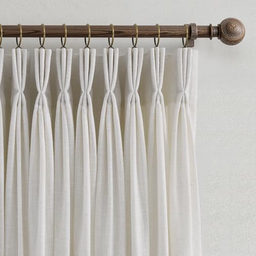Triple Pinch Pleated Curtains for Living Room 90 Inch Linen 2 Panels