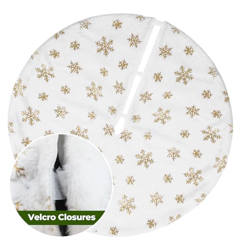 Rysnirs 48 Inch Faux Fur Christmas Tree Skirt with Gold Sequin Snowflakes