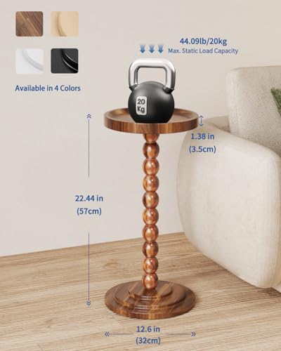 Brown Round Wooden Side Table with Solid Wood Pillars - SJIE
