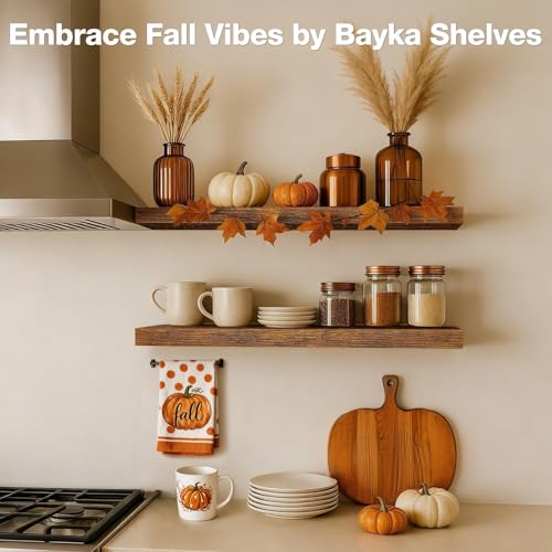 BAYKA Rustic Brown Floating Wall Shelves Set of 2 - 22.5 Inch Modern Farmhouse Design