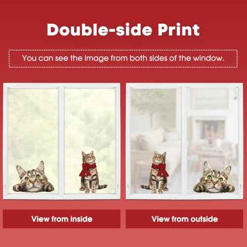 Horaldaily 100 PCS Christmas Window Cling Sticker, Xmas Bell Ball Ornaments Cat Snow for Home Party Supplies Shop Window Glass Display Decoration
