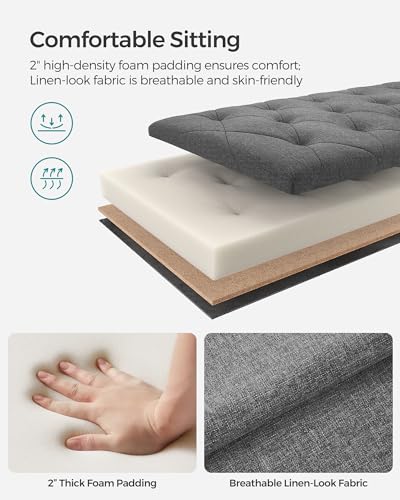 SONGMICS Dark Gray Fabric Storage Ottoman Bench with Legs - Stylish & Heavy-Duty