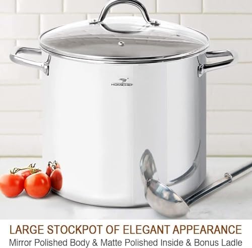 16 Quart Nickel-Free Stainless Steel Stock Pot with Glass Lid - Mirror Finish, Induction Compatible