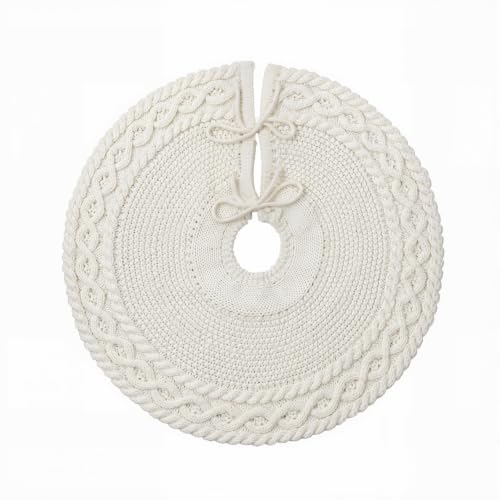 LimBridge X-Small White Diamond Edge Knit Christmas Tree Skirt 24in