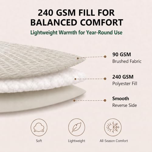 Queen Comforter Set 7-Piece Seersucker Bed in a Bag - Beige, All-Season Bedding