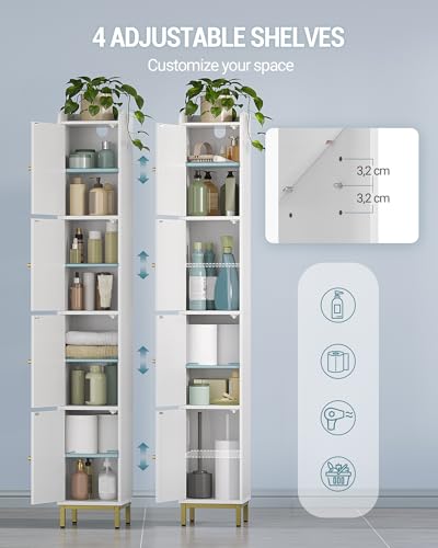 Narrow Tall Storage Cabinet - 4-Tier Bathroom & Closet Organizer - White - 11"D x 11"W x 70.9"H