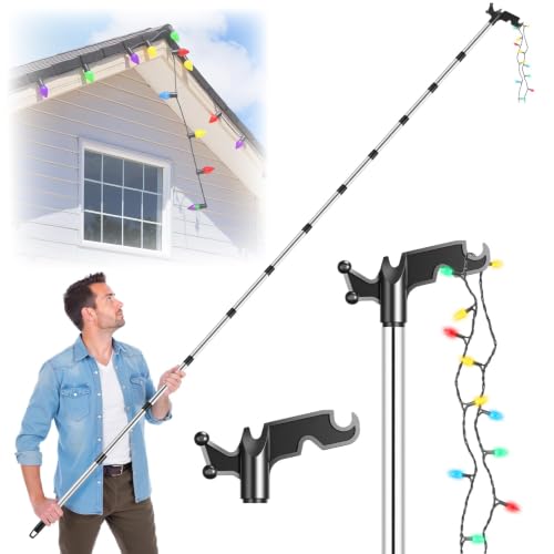 Nigelia 15ft Christmas Light Hanging Pole with Utility Hook - Adjustable Extension for Outdoor String Lights