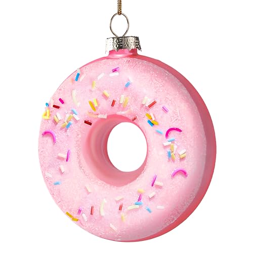 Joiedomi Pink Donut Glass Christmas Ornament - Tiny Blown Glass Holiday Ornament
