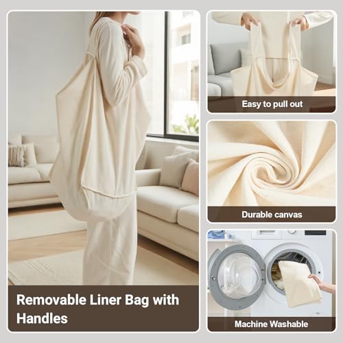 ELYKEN 3-Section Laundry Hamper with Removable Liner - Beige 120L Rolling Sorter