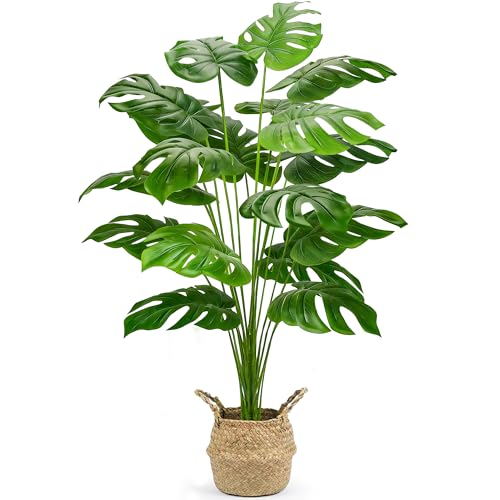 Der Rose 44-Inch Tall Artificial Monstera Tree with Round Woven Basket - Home Decor