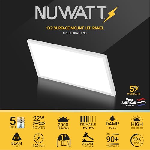 12x24 Inch LED Flat Panel Light Surface Mount 5 CCT Dimmable 90 CRI