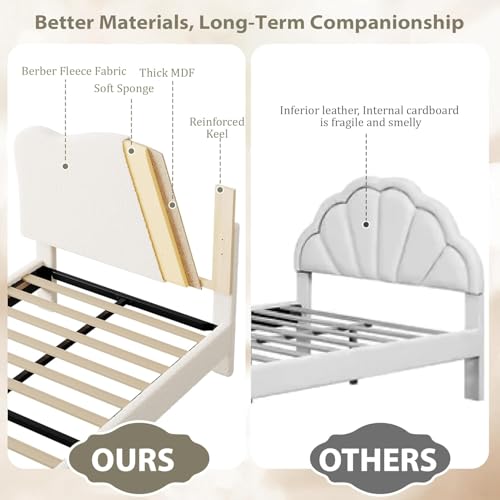 Beige Upholstered Twin Bed Frame for Kids - Safe, Sturdy & Easy Assembly