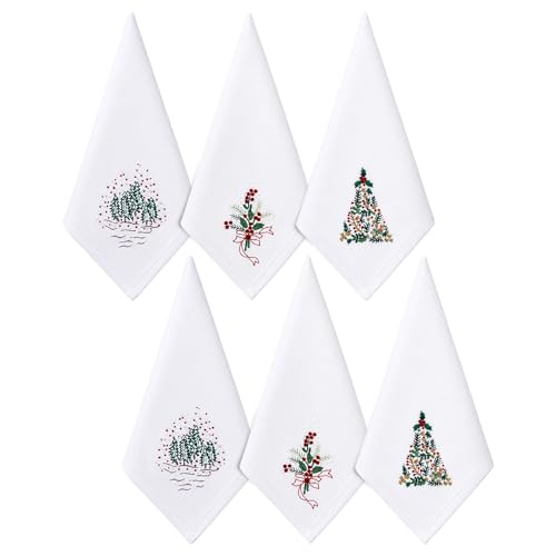 Christmas Embroidered Linen Napkins Set of 6 – 16 x 16 inches, EmbroideryLinen.VN