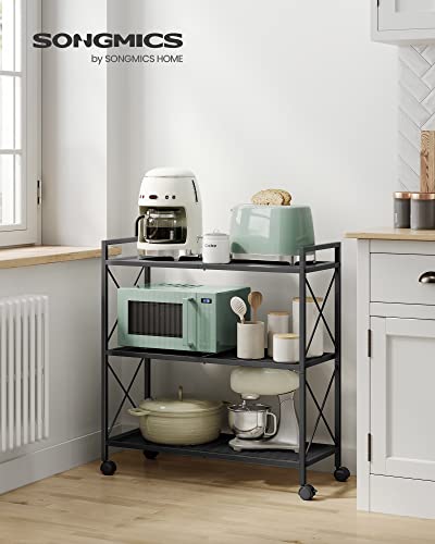 Black 3-Tier Steel Storage Rack with Wheels Mesh Shelving Unit