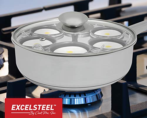 EXCELSTEEL 6-Cup Stainless Steel Egg Poacher with Non-Stick Cups, Induction Compatible