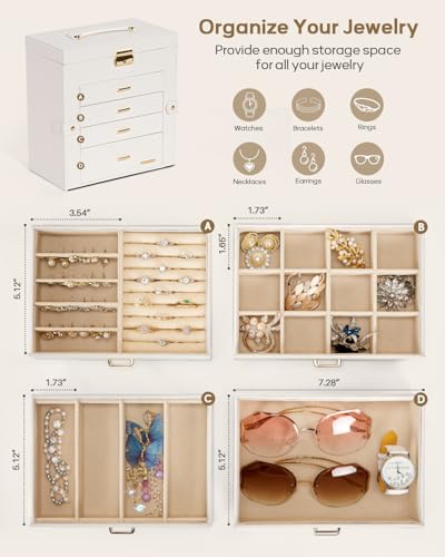 Homde Large Jewelry Box for Women: 5-Layer Organizer with Lock Dresser