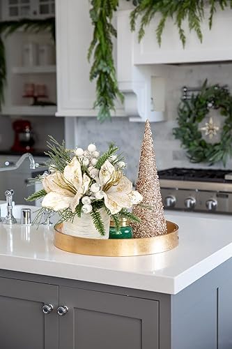 Briful 11.4 Inch White Artificial Christmas Tree with Potted Snowy Pine Magnolia Xmas Decor