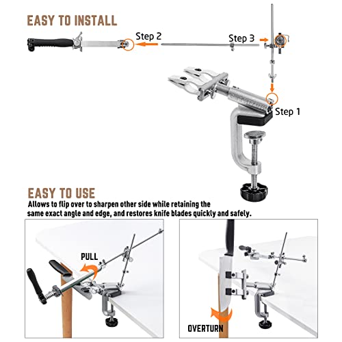 Silver Knife Sharpener Kit with 10 Whetstones & 360° Flip Design - Professional Kitchen Tool