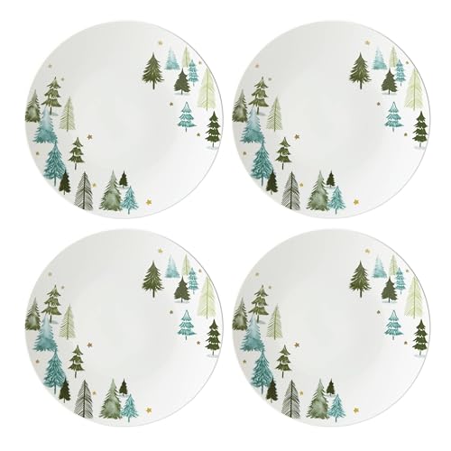Lenox Balsam Lane Porcelain Christmas Dinner Plate Set of 4 – White w/ Gold Accents
