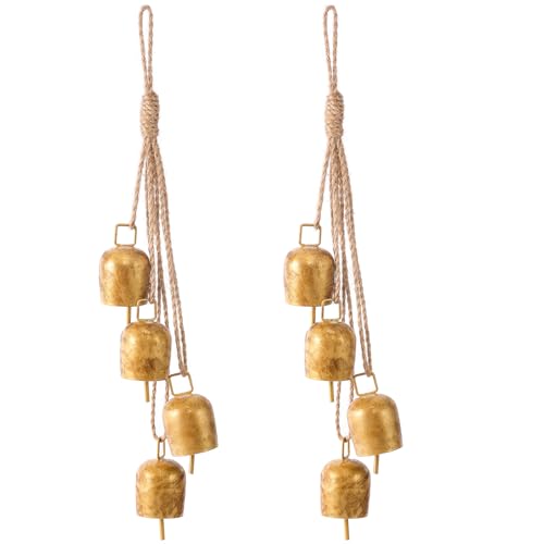 Hananona Gold Vintage Christmas Bells with Hanging Rope - Set of 4 (2-count variation)