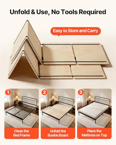 Full Size Foldable Bunkie Board - 51 x 71 Inch Wooden Bed Support with No Assembly