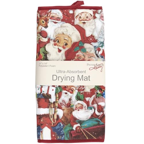 Retro Santa Drying Mat - 21x14in Foldable Kitchen Dish Dryer