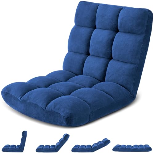 Darkblue Folding Floor Gaming Chair with 14 Adjustable Positions - Cushioned Lazy Sofa for Adults & Kids