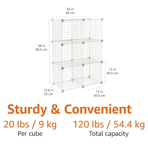 White Cube Wire Grid Storage Shelves - 6-Cube Modular Organizer 12x12 Inches