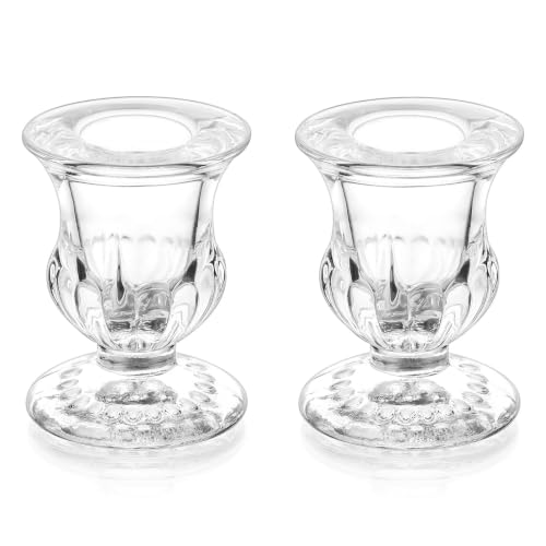 Romadedi Clear Glass Taper Candle Holders Pack of 2 - Sturdy, Elegant Decor