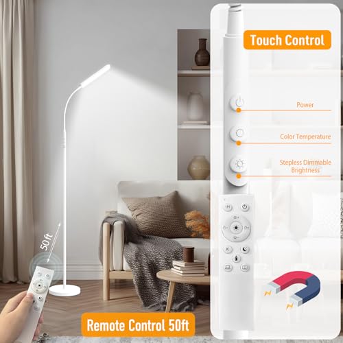 Marctronic White LED Floor Lamp 18W 1800LM Dimmable Remote & Smart Plug Compatible