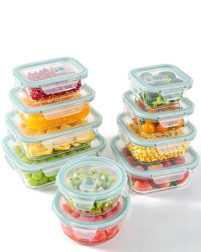 10-Pack Borosilicate Glass Food Storage Containers Set with Plastic Lids - Oven & Freezer Safe, Leak-Proof, BPA-Free - Variation: Plastic Lids / 10 Pack