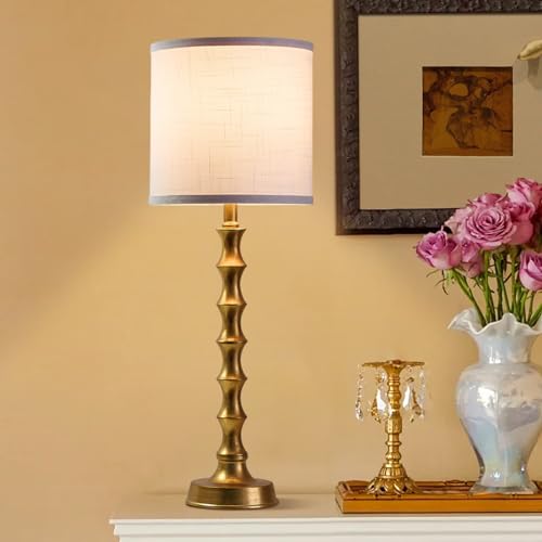White 28.75-inch Buffet Table Lamps Set of 2 with Gold Bamboo-Inspired Base