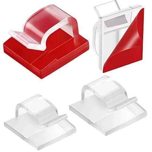 Maitys 60 Pieces Christmas Cable Clips with Adhesive, Heavy Duty Outdoor Garland Clips with Tapes, 3 Size Decoration Self Adhesive Strips Wire Hanging Holder for Fairy Light Garland(Clear)