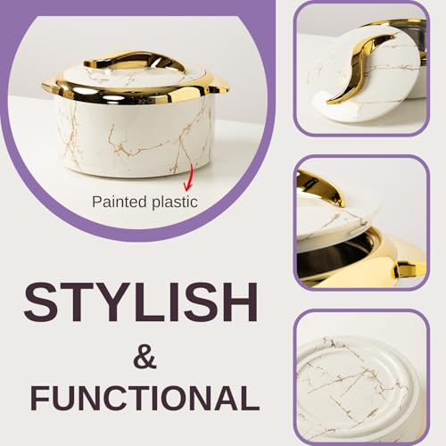 Hywisnok Marble White Insulated Casserole Dishes Set with Lids, 2.6/2.1/1.6 Qt - Thermal Serving Bowls, 3 Pieces