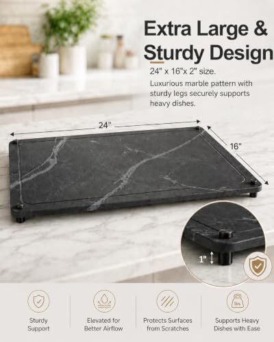 Black Stone Drying Mat for Kitchen Counter 24"x16” Soapstone