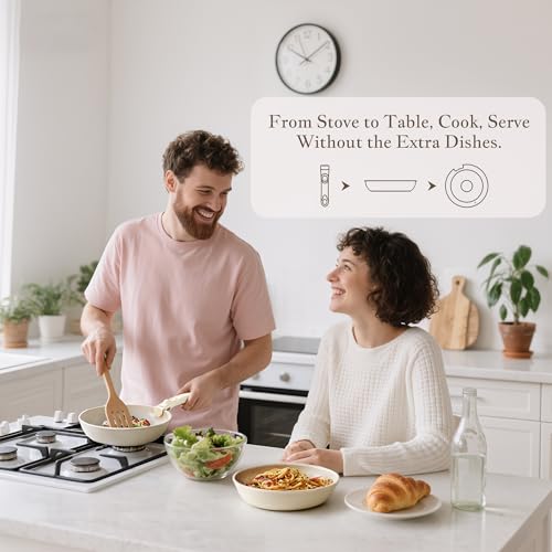 Ceramic Cookware Set with Detachable Handles - Non-Stick, Induction Safe, Oven & Dishwasher Friendly, 5 Pieces for RV & Camping