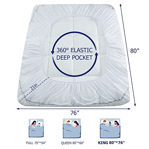 King Mattress Topper White Cooling Plush Bed Pillow Top - Marine Moon
