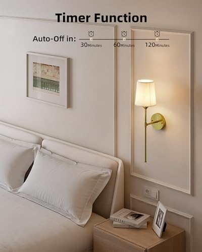 EZVALO Brass 24-Inch Rechargeable Wireless Wall Sconce Set of 2 with Remote, Dimmable RGB Lighting