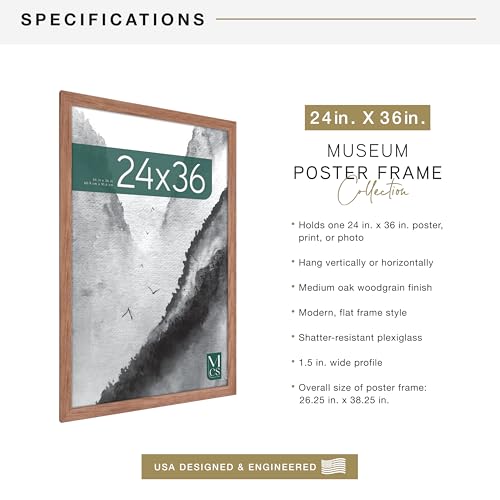 MCS Museum Poster Frame 24x36 Inch Medium Oak Woodgrain 1-Pack