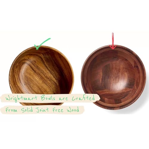 Wood Bowls for Food Set of 4 - 7 Inch Solid Acacia Salad & Cereal Bowls
