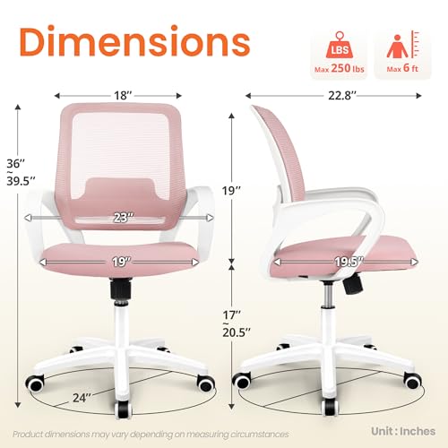 Pink Mesh Office Desk Chair with Lumbar Support - NEO CHAIR Pastel Pink