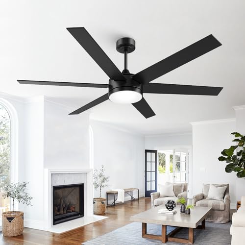 60 Inch Ceiling Fan with Lights & Remote - Matte Black Dark Walnut Finish