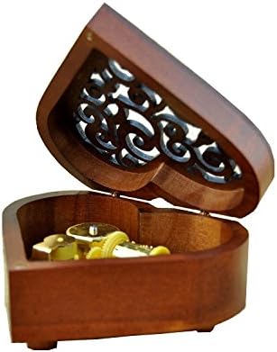 Heart Shape Vintage Wood Carved Music Box - Wind-Up Mechanism Gift for Christmas, Birthdays & Valentine's Day - 'Für Elise' Melody